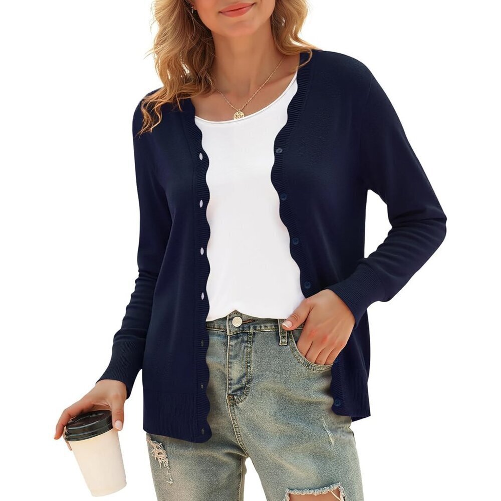 Women's Light Knit Cardigan V Neck Button Up Casual Sweater Small